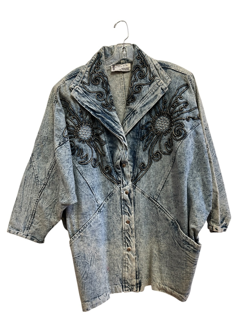 Vintage Tina Woo for Mass Embellished Acid Wash Denim Jacket Oversized Batwing - Picture 2 of 6